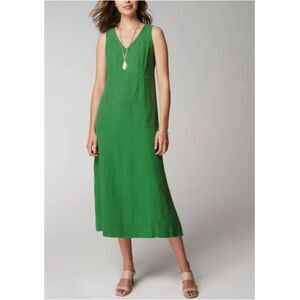 J.Jill Rainforest Linen Seamed V-Neck Midi Dress Women’s Size Small Green Chic
